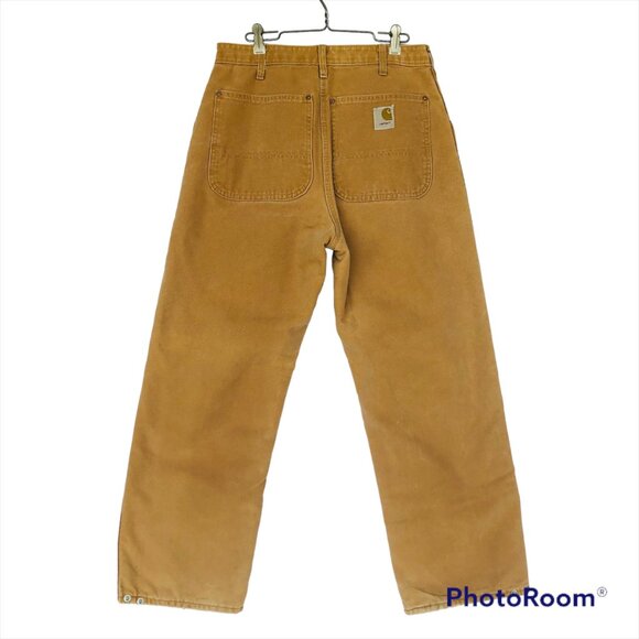 Vtg Carhartt Red Quilted Lined Pants 34x30 Brown Duck Insulated Logger Work USA - Picture 2 of 8